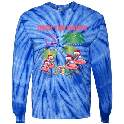 Deck The Palms Flamingo Tropical Christmas Palm Tree Lights Meaningful Gift Tie-Dye Long Sleeve Shirt