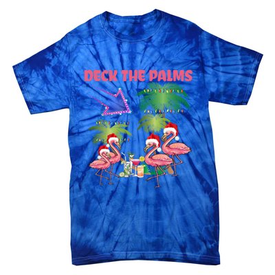 Deck The Palms Flamingo Tropical Christmas Palm Tree Lights Meaningful Gift Tie-Dye T-Shirt