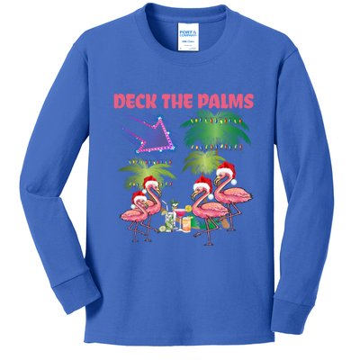 Deck The Palms Flamingo Tropical Christmas Palm Tree Lights Meaningful Gift Kids Long Sleeve Shirt