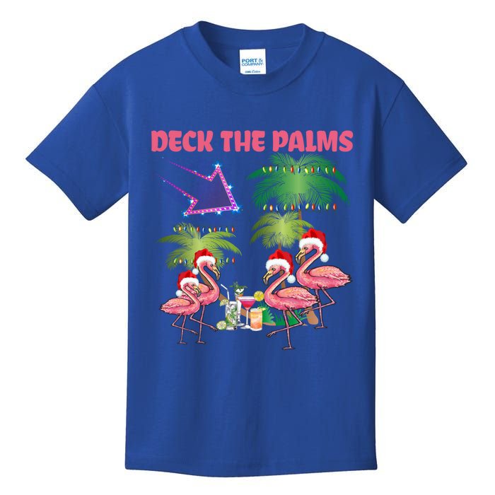 Deck The Palms Flamingo Tropical Christmas Palm Tree Lights Meaningful Gift Kids T-Shirt