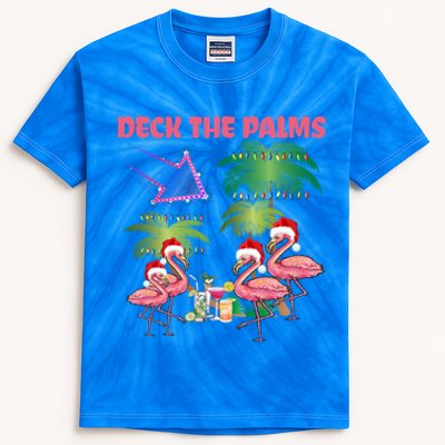 Deck The Palms Flamingo Tropical Christmas Palm Tree Lights Meaningful Gift Kids Tie-Dye T-Shirt