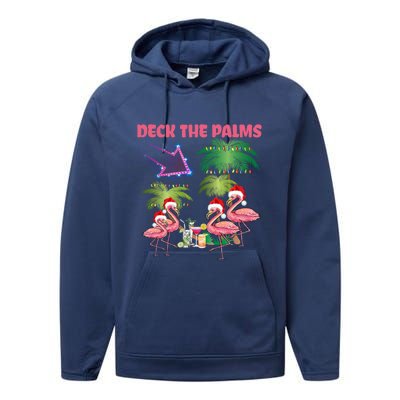 Deck The Palms Flamingo Tropical Christmas Palm Tree Lights Meaningful Gift Performance Fleece Hoodie