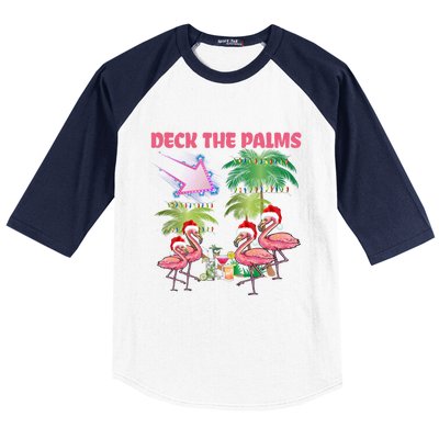 Deck The Palms Flamingo Tropical Christmas Palm Tree Lights Meaningful Gift Baseball Sleeve Shirt