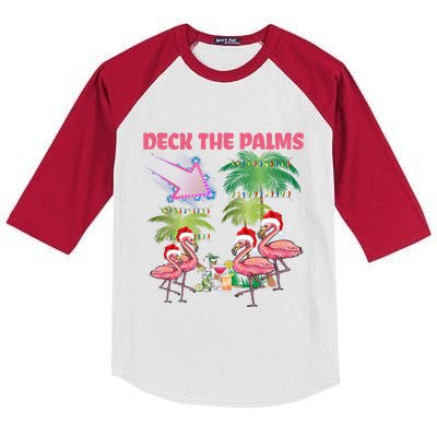 Deck The Palms Flamingo Tropical Christmas Palm Tree Lights Meaningful Gift Kids Colorblock Raglan Jersey