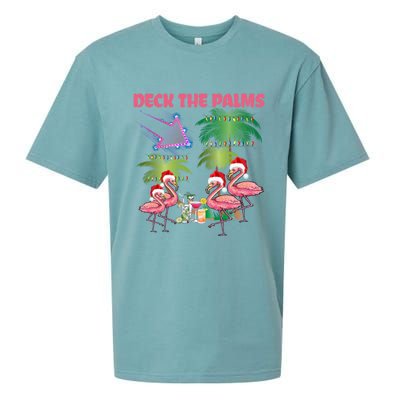 Deck The Palms Flamingo Tropical Christmas Palm Tree Lights Meaningful Gift Sueded Cloud Jersey T-Shirt