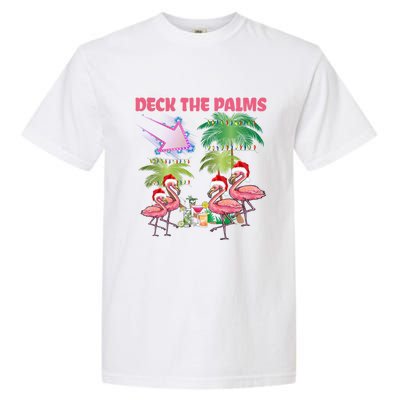 Deck The Palms Flamingo Tropical Christmas Palm Tree Lights Meaningful Gift Garment-Dyed Heavyweight T-Shirt