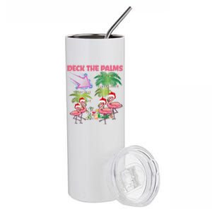 Deck The Palms Flamingo Tropical Christmas Palm Tree Lights Meaningful Gift Stainless Steel Tumbler