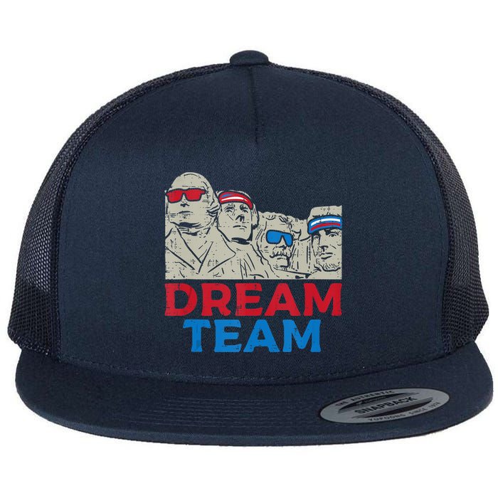 Dream Team Presidents Mount Rushmore Funny 4th Of July Flat Bill Trucker Hat