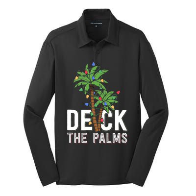 Deck The Palms Merry Christmas Tropical Hawaii Palm Tree Gift Silk Touch Performance Long Sleeve Polo