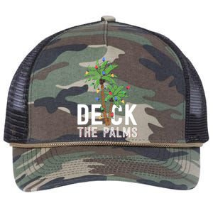 Deck The Palms Merry Christmas Tropical Hawaii Palm Tree Gift Retro Rope Trucker Hat Cap