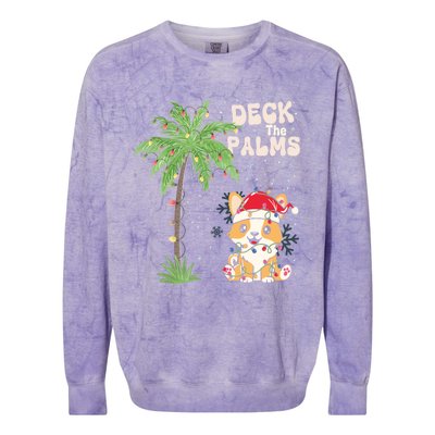 Deck The Palms Cute Cats Tropical Christmas Lights Palm Tree Gift Colorblast Crewneck Sweatshirt