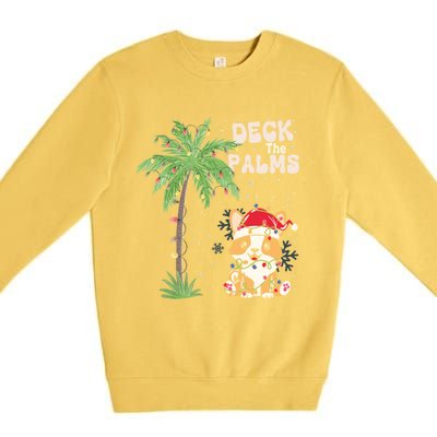 Deck The Palms Cute Cats Tropical Christmas Lights Palm Tree Gift Premium Crewneck Sweatshirt