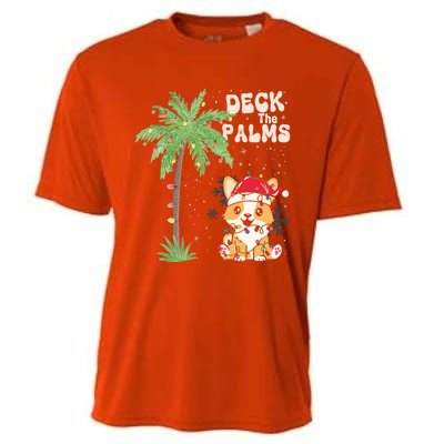 Deck The Palms Cute Cats Tropical Christmas Lights Palm Tree Gift Cooling Performance Crew T-Shirt