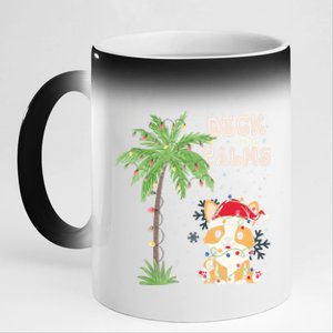 Deck The Palms Cute Cats Tropical Christmas Lights Palm Tree Gift 11oz Black Color Changing Mug