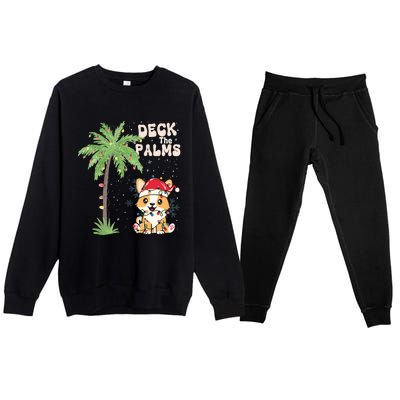 Deck The Palms Cute Cats Tropical Christmas Lights Palm Tree Gift Premium Crewneck Sweatsuit Set