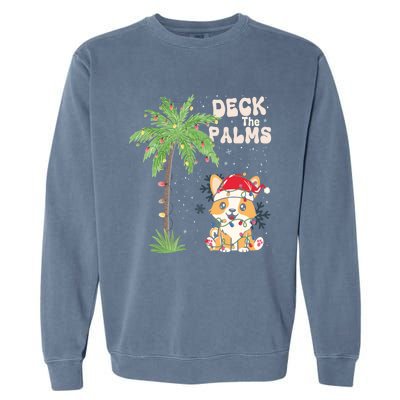 Deck The Palms Cute Cats Tropical Christmas Lights Palm Tree Gift Garment-Dyed Sweatshirt