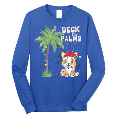 Deck The Palms Cute Cats Tropical Christmas Lights Palm Tree Gift Long Sleeve Shirt