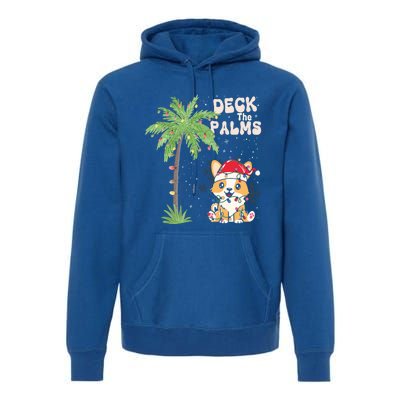 Deck The Palms Cute Cats Tropical Christmas Lights Palm Tree Gift Premium Hoodie