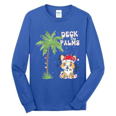 Deck The Palms Cute Cats Tropical Christmas Lights Palm Tree Gift Tall Long Sleeve T-Shirt