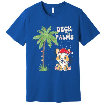 Deck The Palms Cute Cats Tropical Christmas Lights Palm Tree Gift Premium T-Shirt