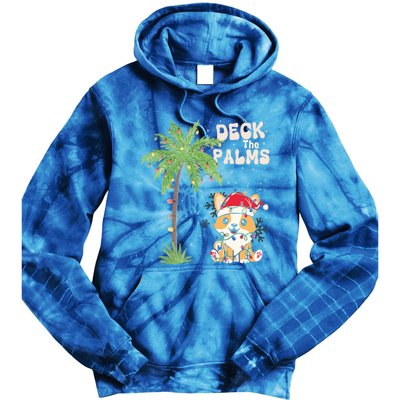 Deck The Palms Cute Cats Tropical Christmas Lights Palm Tree Gift Tie Dye Hoodie