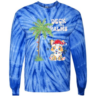 Deck The Palms Cute Cats Tropical Christmas Lights Palm Tree Gift Tie-Dye Long Sleeve Shirt