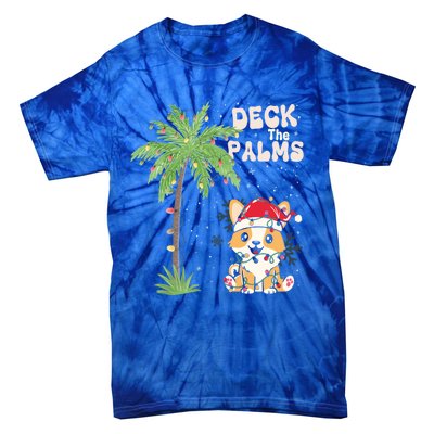 Deck The Palms Cute Cats Tropical Christmas Lights Palm Tree Gift Tie-Dye T-Shirt