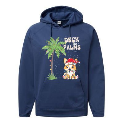 Deck The Palms Cute Cats Tropical Christmas Lights Palm Tree Gift Performance Fleece Hoodie