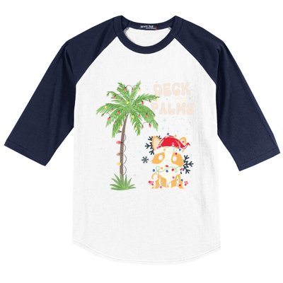 Deck The Palms Cute Cats Tropical Christmas Lights Palm Tree Gift Baseball Sleeve Shirt