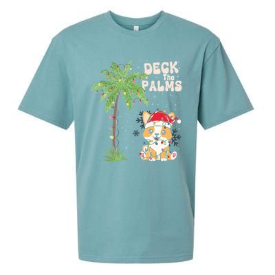 Deck The Palms Cute Cats Tropical Christmas Lights Palm Tree Gift Sueded Cloud Jersey T-Shirt