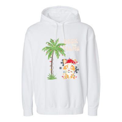 Deck The Palms Cute Cats Tropical Christmas Lights Palm Tree Gift Garment-Dyed Fleece Hoodie