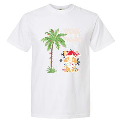 Deck The Palms Cute Cats Tropical Christmas Lights Palm Tree Gift Garment-Dyed Heavyweight T-Shirt