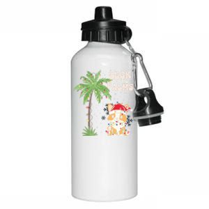 Deck The Palms Cute Cats Tropical Christmas Lights Palm Tree Gift Aluminum Water Bottle