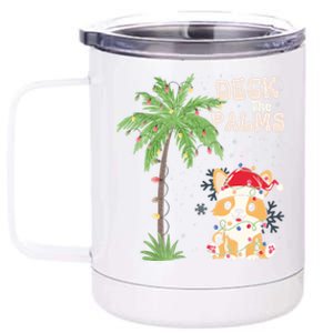 Deck The Palms Cute Cats Tropical Christmas Lights Palm Tree Gift 12 oz Stainless Steel Tumbler Cup