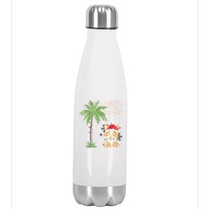 Deck The Palms Cute Cats Tropical Christmas Lights Palm Tree Gift Stainless Steel Insulated Water Bottle