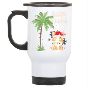 Deck The Palms Cute Cats Tropical Christmas Lights Palm Tree Gift Stainless Steel Travel Mug