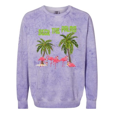 Deck The Palms Merry Flamingo Christmas Funny Xmas Meaningful Gift Colorblast Crewneck Sweatshirt