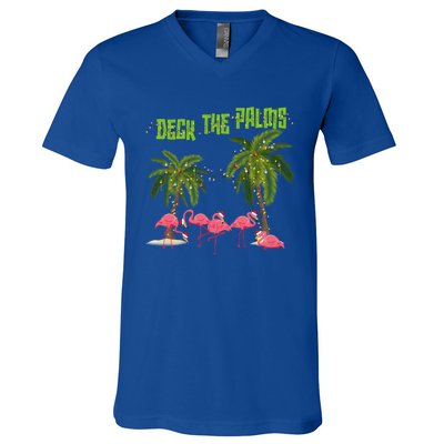 Deck The Palms Merry Flamingo Christmas Funny Xmas Meaningful Gift V-Neck T-Shirt