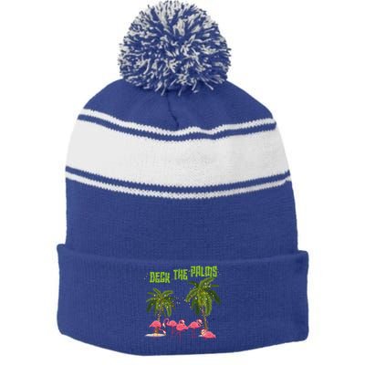 Deck The Palms Merry Flamingo Christmas Funny Xmas Meaningful Gift Stripe Pom Pom Beanie