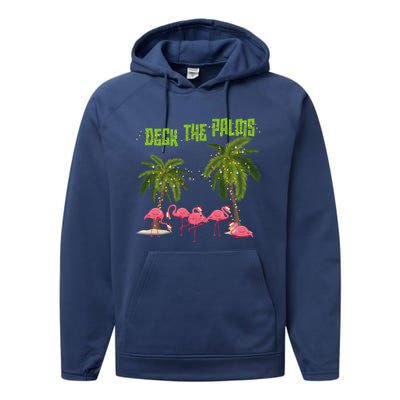 Deck The Palms Merry Flamingo Christmas Funny Xmas Meaningful Gift Performance Fleece Hoodie