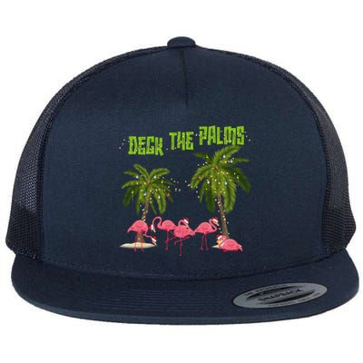 Deck The Palms Merry Flamingo Christmas Funny Xmas Meaningful Gift Flat Bill Trucker Hat