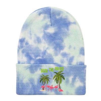 Deck The Palms Merry Flamingo Christmas Funny Xmas Meaningful Gift Tie Dye 12in Knit Beanie