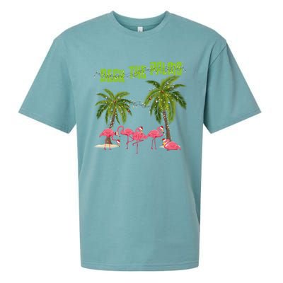 Deck The Palms Merry Flamingo Christmas Funny Xmas Meaningful Gift Sueded Cloud Jersey T-Shirt