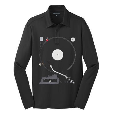 Dj Turntable Playing Vinyl Record Photo Silk Touch Performance Long Sleeve Polo