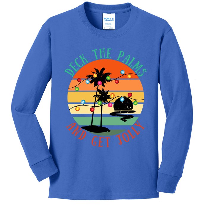 Deck The Palms Tree Lights Tropical Hawaii Christmas Cute Gift Kids Long Sleeve Shirt