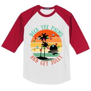 Deck The Palms Tree Lights Tropical Hawaii Christmas Cute Gift Kids Colorblock Raglan Jersey