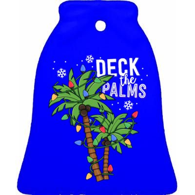 Deck The Palms Tropical Hawaii Christmas Palm Tree Lights Gift Ceramic Bell Ornament