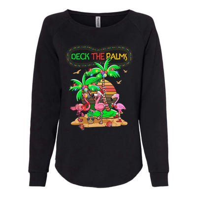 Deck The Palms Merry Flamingo Christmas Palm Tree Beach Meaningful Gift Womens California Wash Sweatshirt