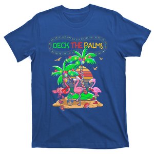 Deck The Palms Merry Flamingo Christmas Palm Tree Beach Meaningful Gift T-Shirt