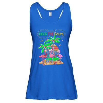 Deck The Palms Merry Flamingo Christmas Palm Tree Beach Meaningful Gift Ladies Essential Flowy Tank